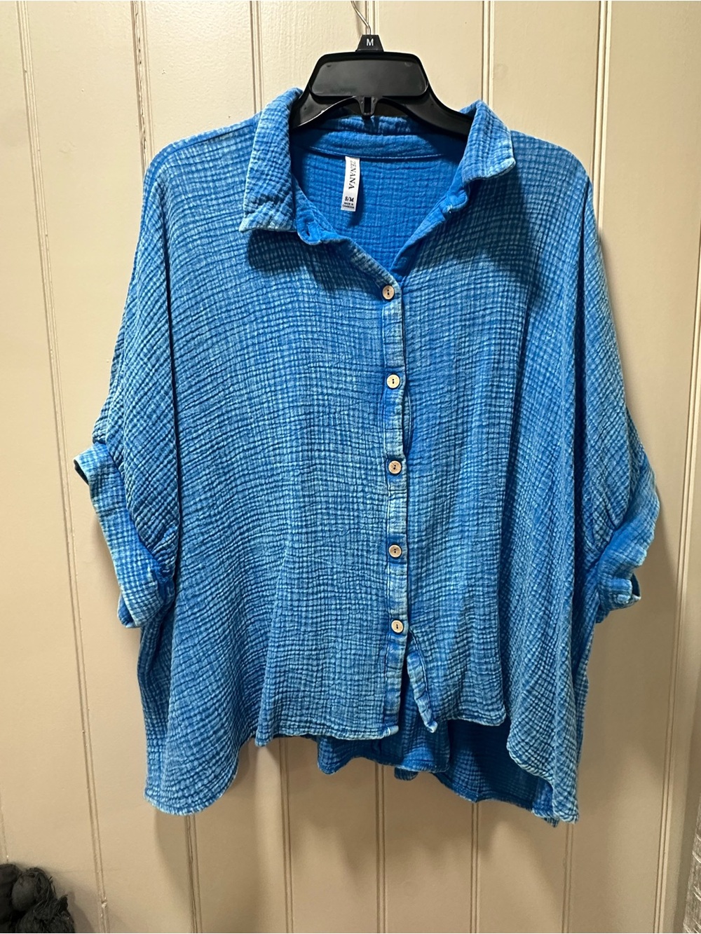 Zenana Outfitters Vibrant Blue Gauze Button Front Shirt